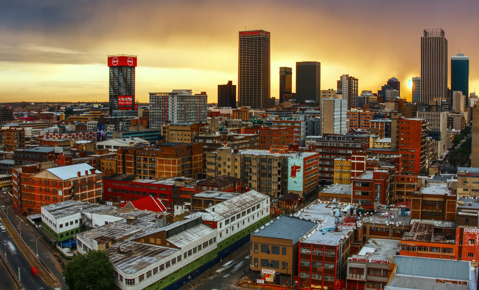 Johannesburg skyline at golden hour, photographed by Simon Hurry