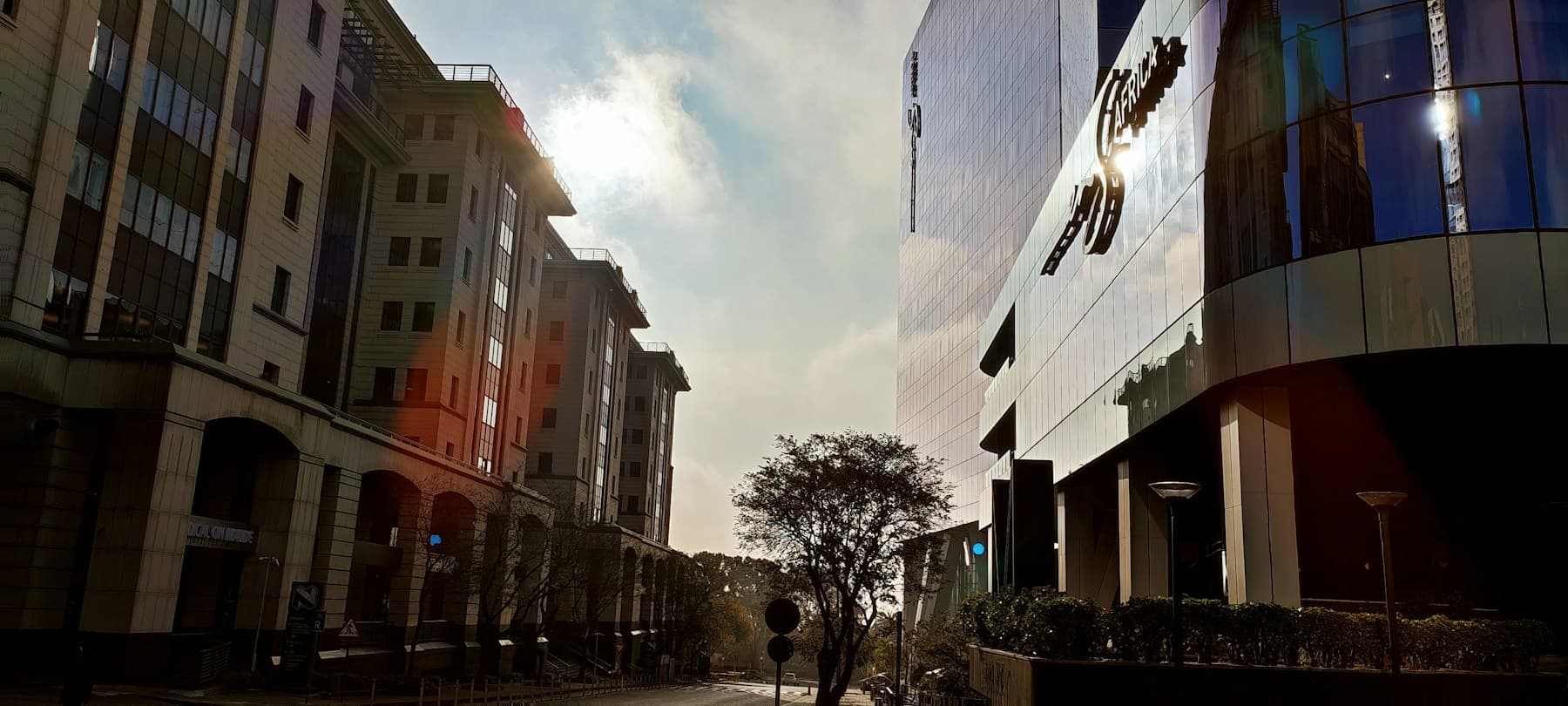 Maude Street and the Johannesburg Stock Exchange in Sandton at sunset